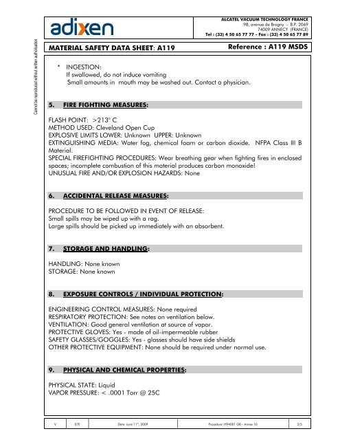 A119 MSDS - Ideal Vacuum Products