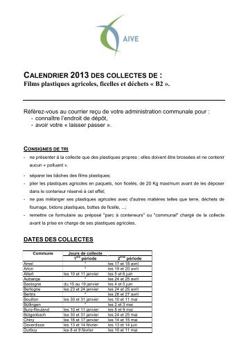 CALENDRIER 2013 DES COLLECTES DE : Films ... - Idelux