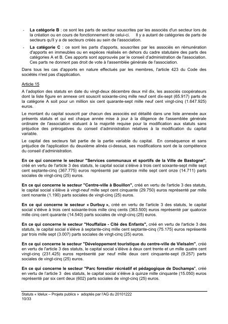 Statuts de l'Intercommunale IDELUX Projets publics (SCRL) (PDF)