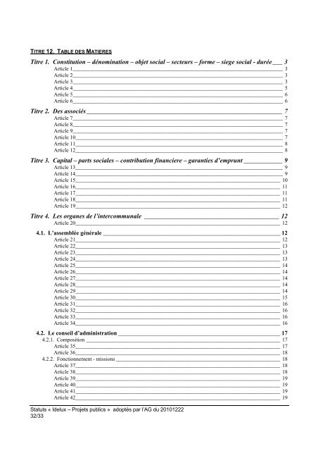 Statuts de l'Intercommunale IDELUX Projets publics (SCRL) (PDF)