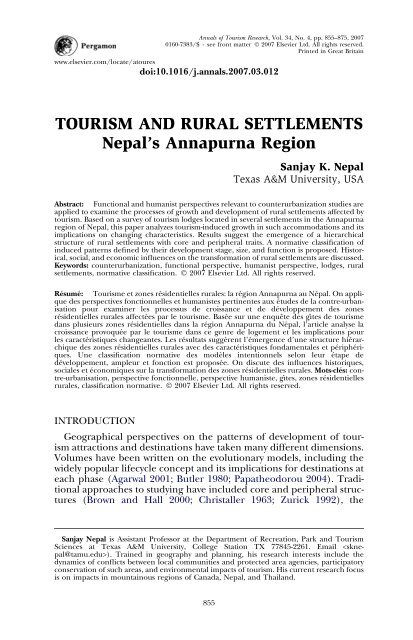 TOURISM AND RURAL SETTLEMENTS Nepal's ... - ResearchGate