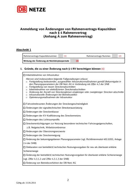 Leitfaden Formular Anhang A zum Rahmenvertrag ... - DB Netz AG