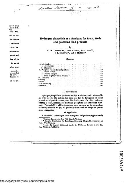 Hydrogen phosphide as a fumigant for foods, feeds and processed ...