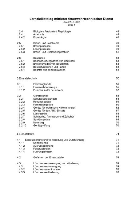 Lernzielkatalog für den mittleren feuerwehrtechnischer Dienst