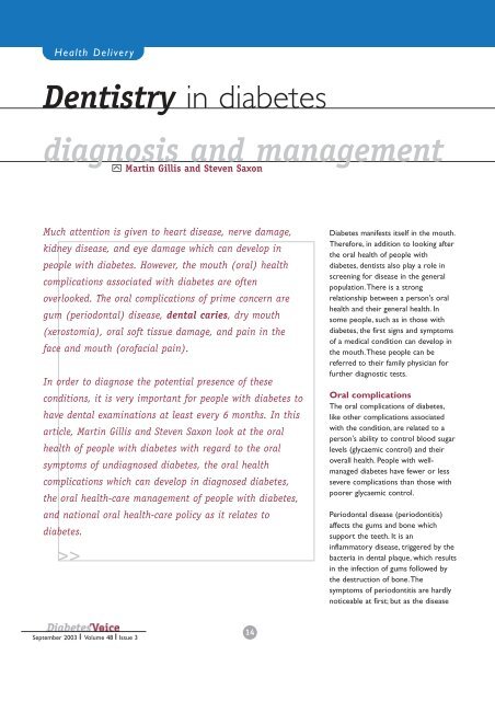 Dentistry in diabetes diagnosis and management