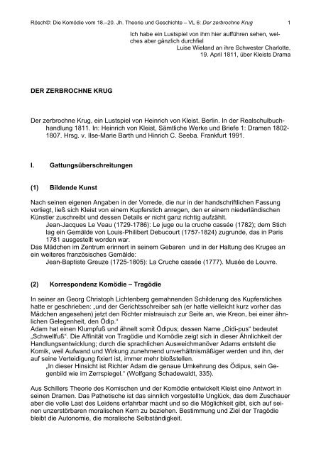 Literarische Erörterung Der Zerbrochne Krug DER ZERBROCHNE KRUG Der zerbrochne Krug, ein - IDF