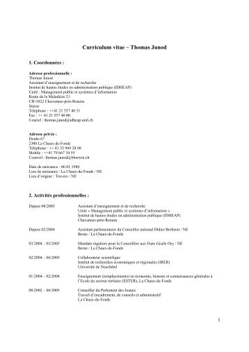 Curriculum vitae â Thomas Junod - IDHEAP