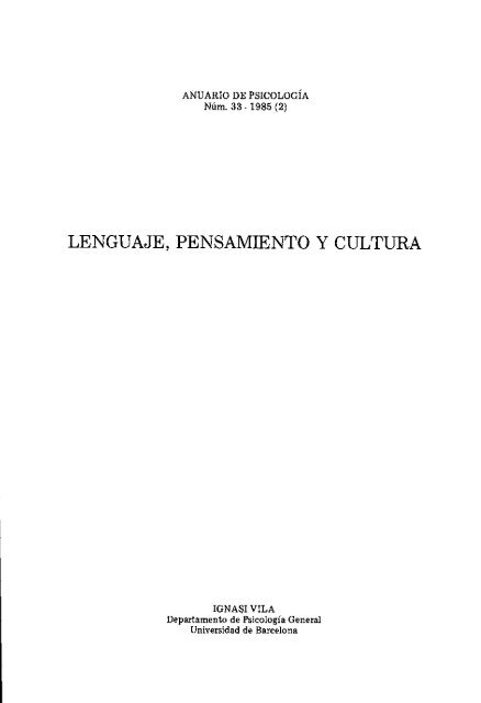 LENGUAJE, PENSAMIENTO Y CULTURA -  Raco