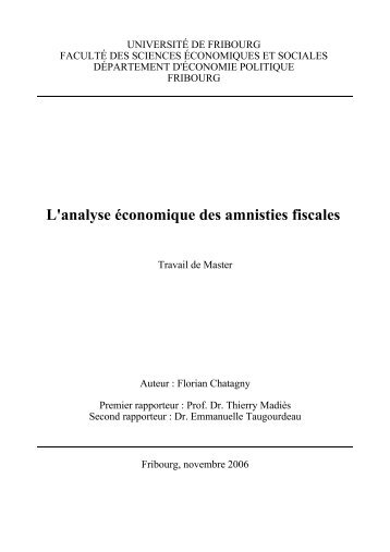 L'analyse Ã©conomique des amnisties fiscales - IDHEAP