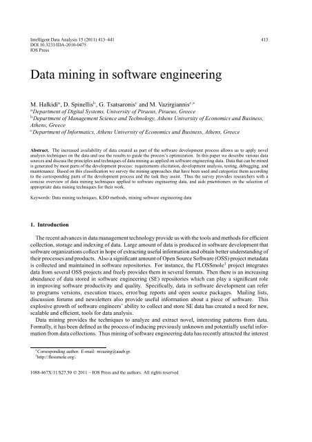 Data mining in software engineering - IOS Press