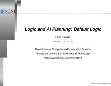 Logic and AI Planning: Default Logic - Department of Computer and ...