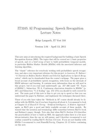 IT3105 AI Programming: Speech Recognition Lecture Notes