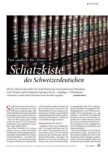 des Schweizerdeutschen - Schweizerisches Idiotikon