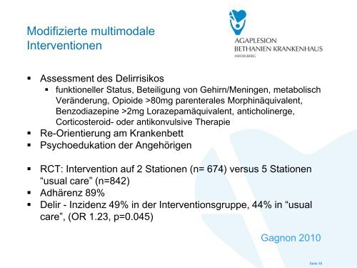 Delirmanagement in der Geriatrie und Palliativmedizin - EvKB