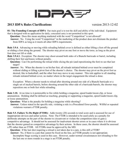 2013 IDPA Rules Clarifications version 2013-12-02 - IDPA.com