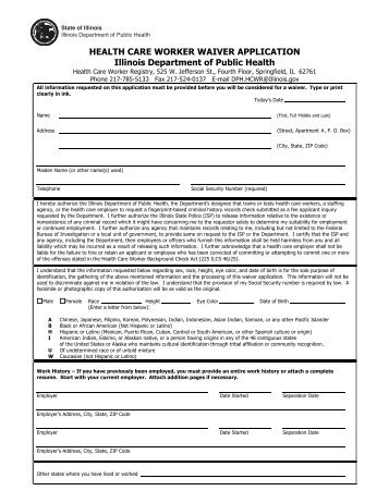 HEALTH CARE WORKER WAIVER APPLICATION Illinois ...