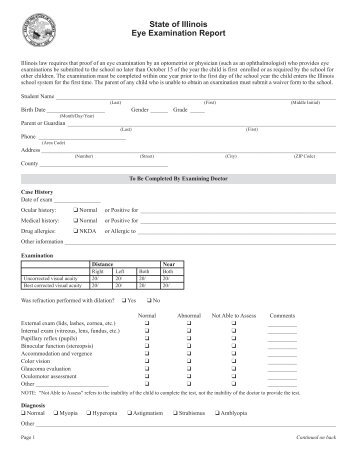 State of Illinois Eye Examination Report