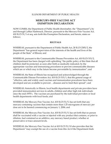 mercury-free vaccine act exemption declaration - Illinois Department ...