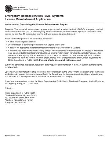 License Reinstatement Application - Illinois Department of Public ...