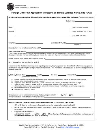 Foreign Nurse Application - Illinois Department of Public Health