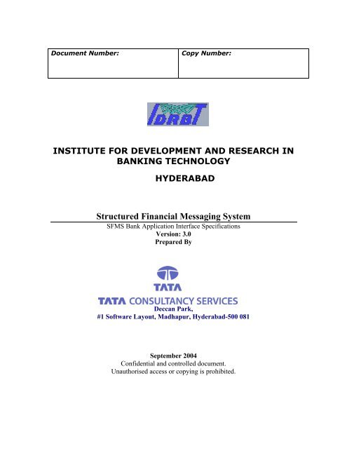 SFMS Bank Application Interface Specifications Document ... - IDRBT