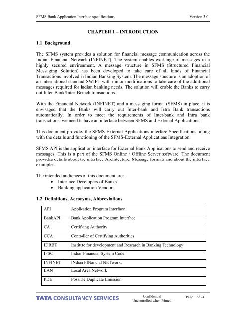 SFMS Bank Application Interface Specifications Document ... - IDRBT