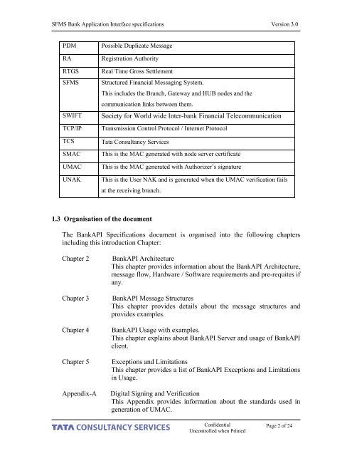 SFMS Bank Application Interface Specifications Document ... - IDRBT