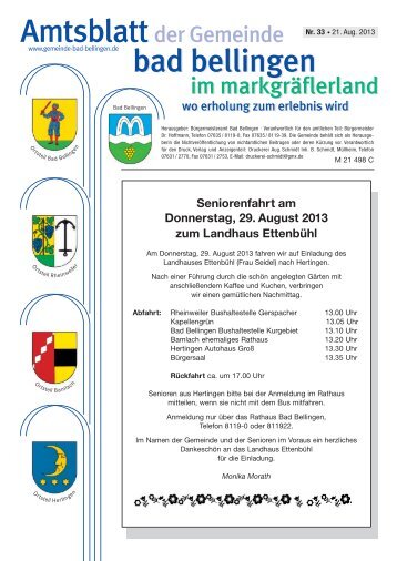 Amtsblatt Nr. 33 vom 21.08.2013 - Gemeinde Bad Bellingen