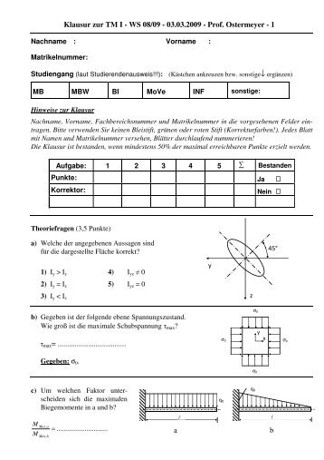 Klausur zur TM I - WS 08/09 - 03.03.2009 - Prof. Ostermeyer - 1 ...