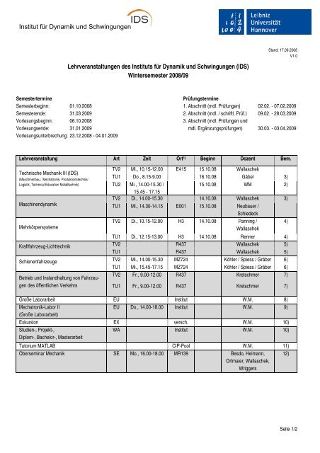 Institut fÃ¼r Dynamik und Schwingungen Lehrveranstaltungen ... - IDS