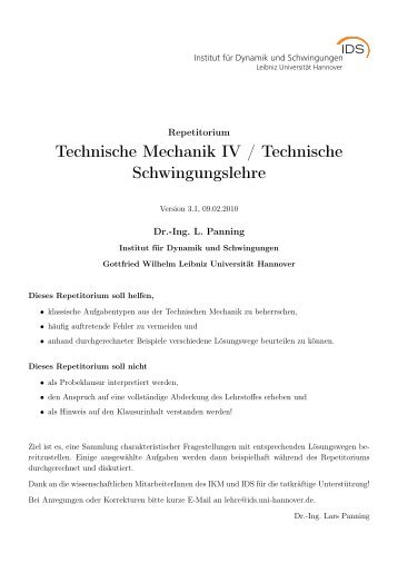 Technische Mechanik IV / Technische Schwingungslehre