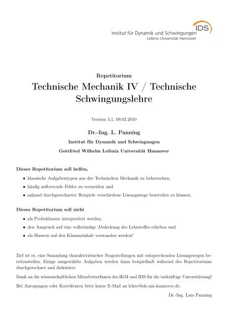 Technische Mechanik IV / Technische Schwingungslehre