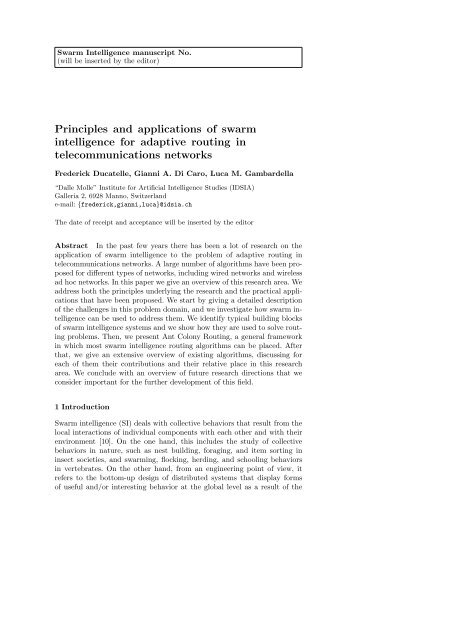 Principles and applications of swarm intelligence for adaptive ... - Idsia