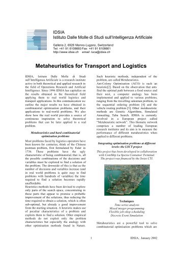 Metaheuristics for Transport and Logistics - AntOptima