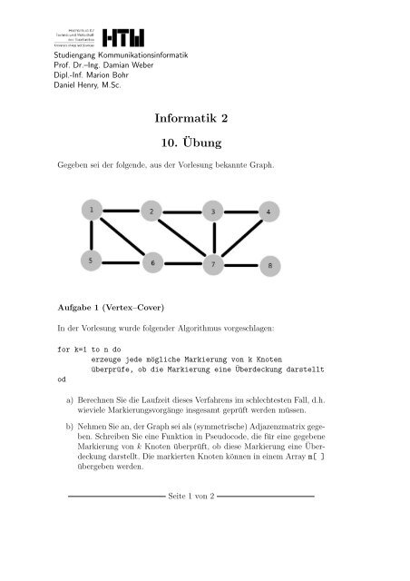 Informatik 2 10. Â¨Ubung - Prof. Dr.-Ing. Damian Weber