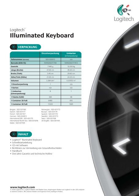 Datenblatt Logi Illuminated Keyboard deutsch - ARP