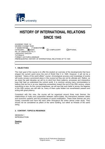 HISTORY OF INTERNATIONAL RELATIONS SINCE 1945 - IE