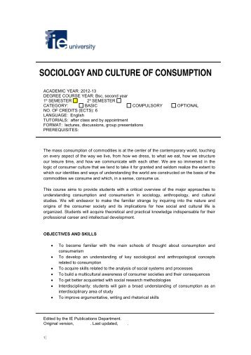 SOCIOLOGY AND CULTURE OF CONSUMPTION - IE