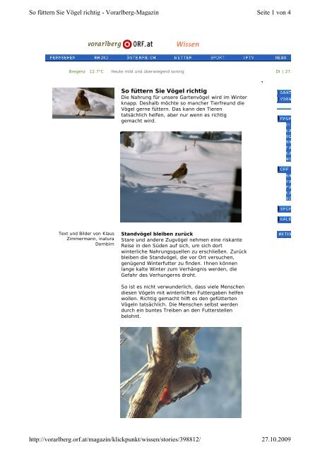 Seite 1 von 4 So füttern Sie Vögel richtig - Vorarlberg-Magazin 27.10 ...