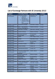 List of Exchange Partners with IE University 2013