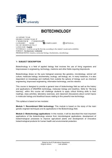 BIOTECHNOLOGY - IE