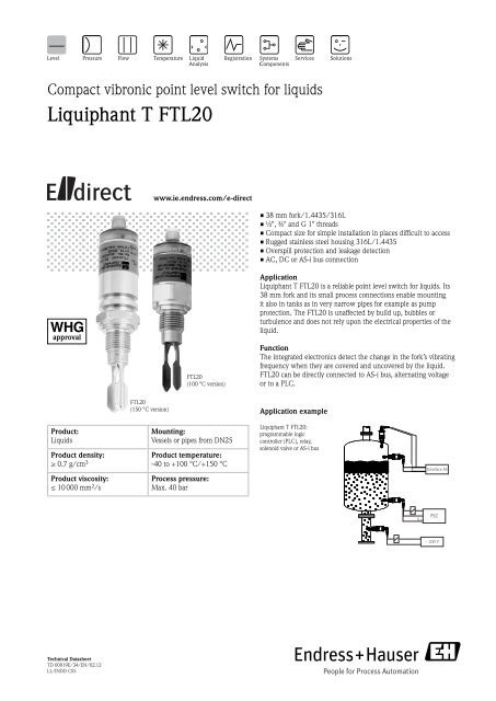 Td Liquiphant T Ftl20 Pdf 462 0 Kb Endress Hauser Ireland