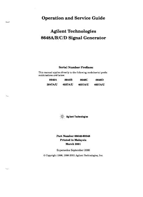 Operation and Service Guide Agilent Technologies 8648A/B/C/D ...