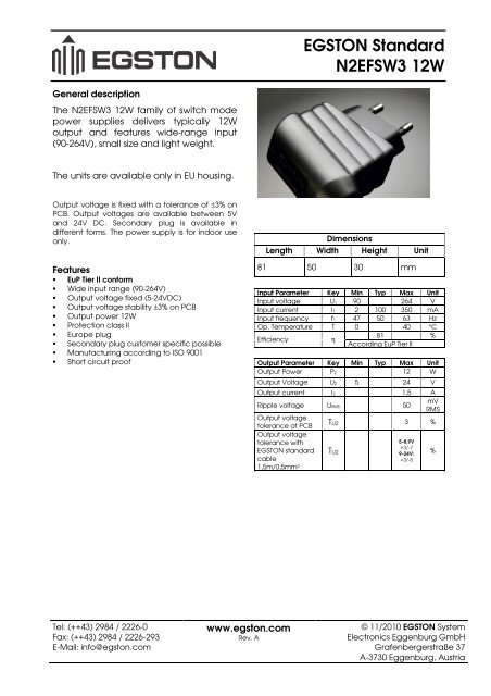 EGSTON Standard N2EFSW3 12W - Industrial Electronics GmbH