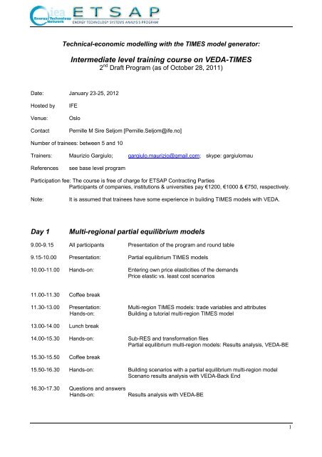 Intermediate level training course on VEDA-TIMES - iea-etsap