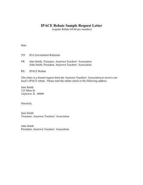 IPACE Rebate Sample Letter