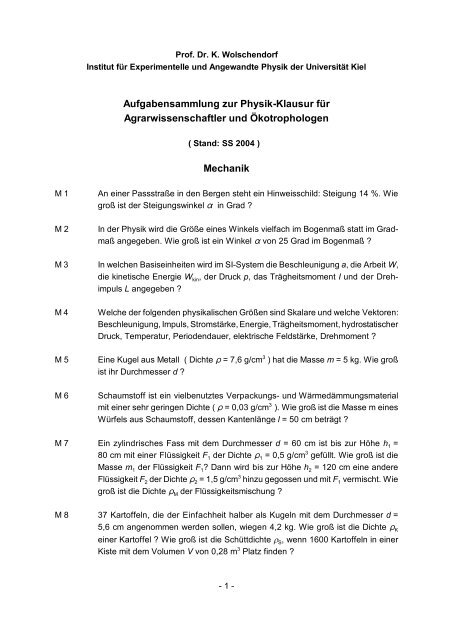 Aufgabensammlung - Institut für Experimentelle und Angewandte ...