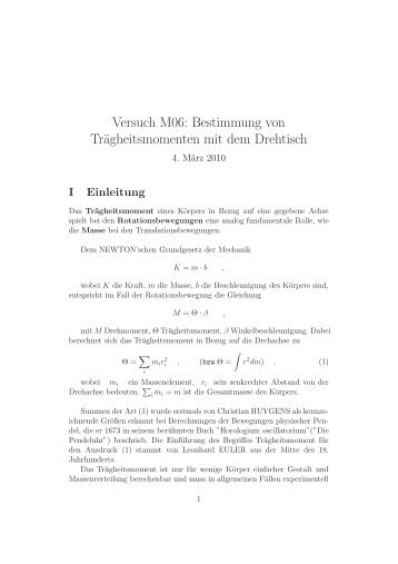 Versuch M06: Bestimmung von Trägheitsmomenten mit dem Drehtisch