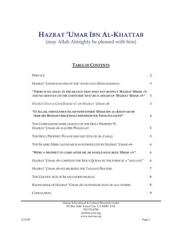 HAZRAT 'UMAR IBN AL-KHATTAB - IECRC