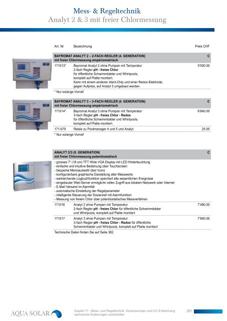 Mess- & Regeltechnik Poolmanager 5 â€žVersion ... - Aqua Solar AG